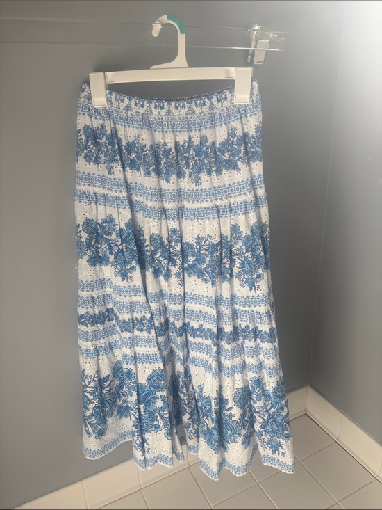 Aqua Dresses & Skirts - Aqua White and Blue Floral Tiered Midi Skirt